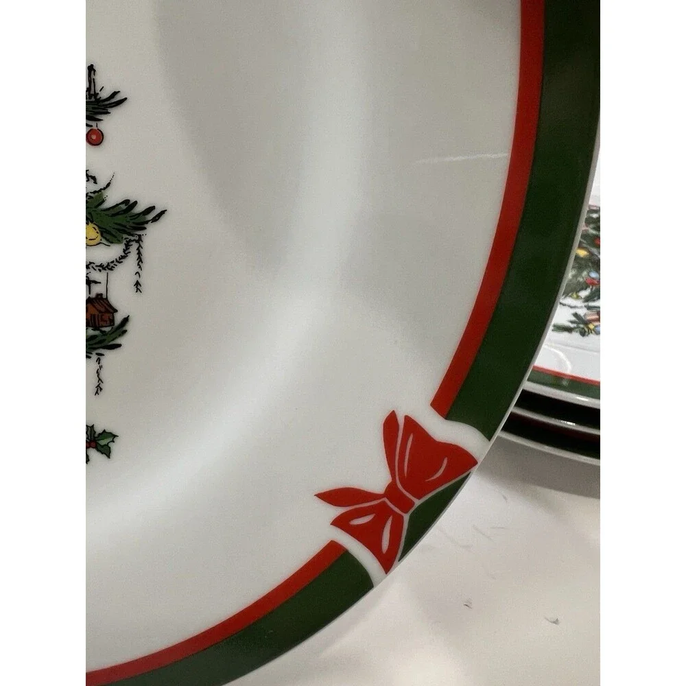 Ribbons And Tree Topco Set Of 5 Porcelain Dinner Plates Christmas Tree MS DWS